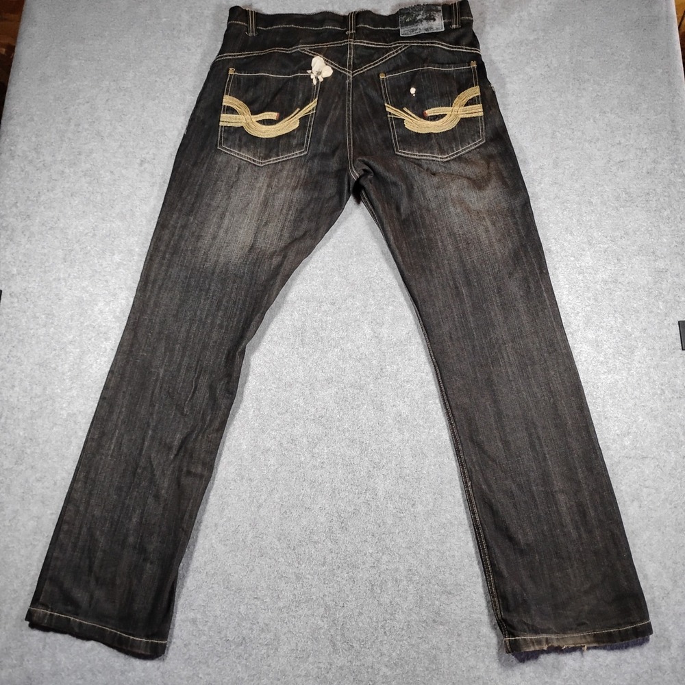 Indigo‎ 30 Mens Baggy Embroidered Jeans Dark Wash Y2K Skater Denim Size 38x34
